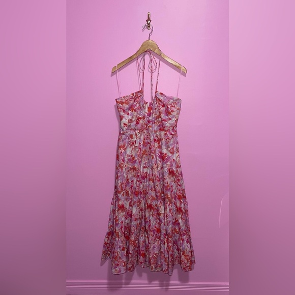 Tuckernuck Hyacinth House Dress Women's Medium Pink Red Floral‎ Tiered Midi - Picture 2 of 13